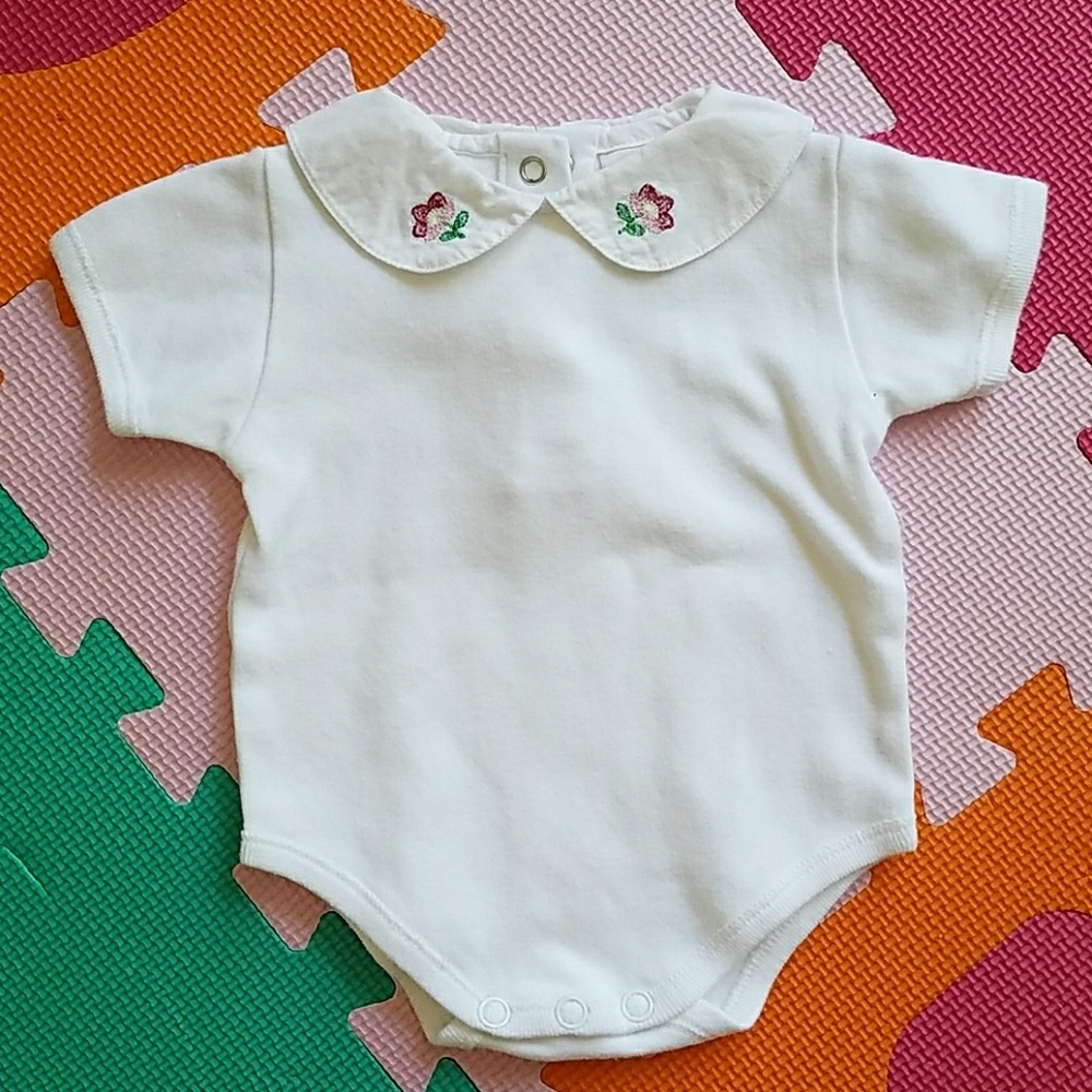 Girls collared flower embroidered onesie, 3 months